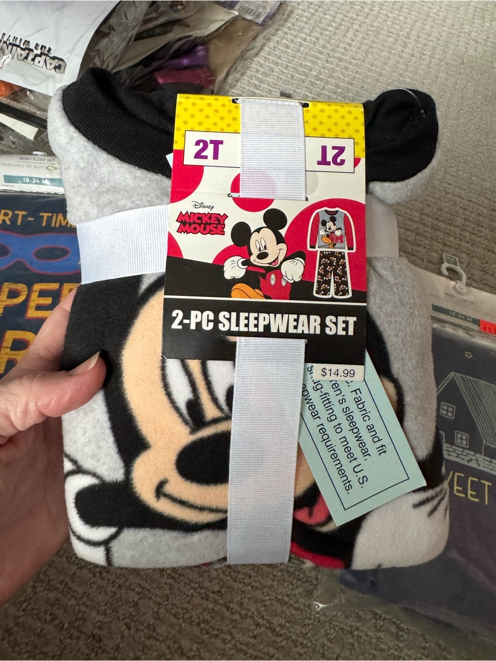 NWT fleece Disney Mickey Mouse 2-PC Kids Pajama Set - Black & White - 2T